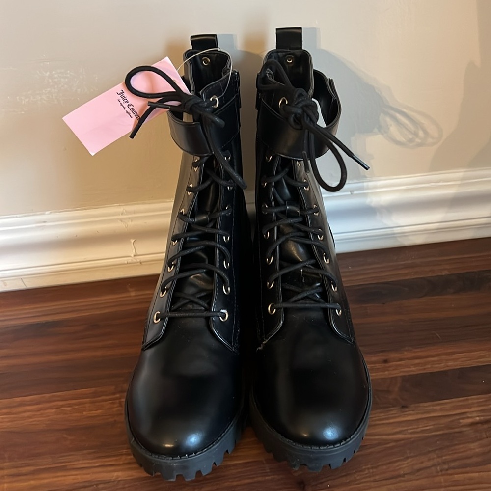 Juicy Couture Black Combat Boots Side Zip JC-OODLES 8 1/2 NWOB - Picture 7 of 11